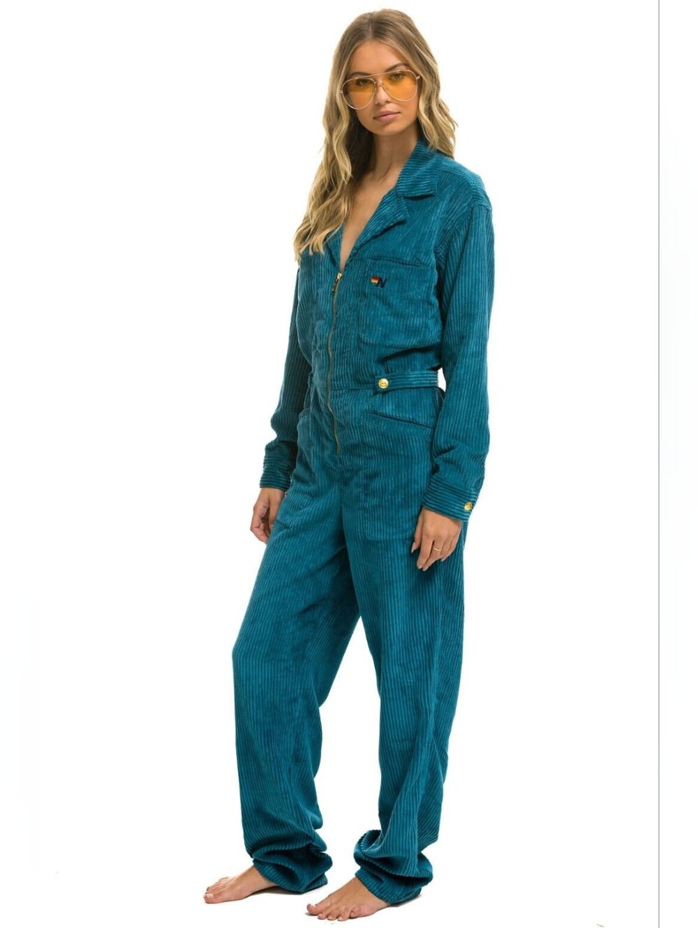 Aviator Nation Teal Corduroy Zip-Front Jumpsuit xl Beautiful - Picture 3 of 9